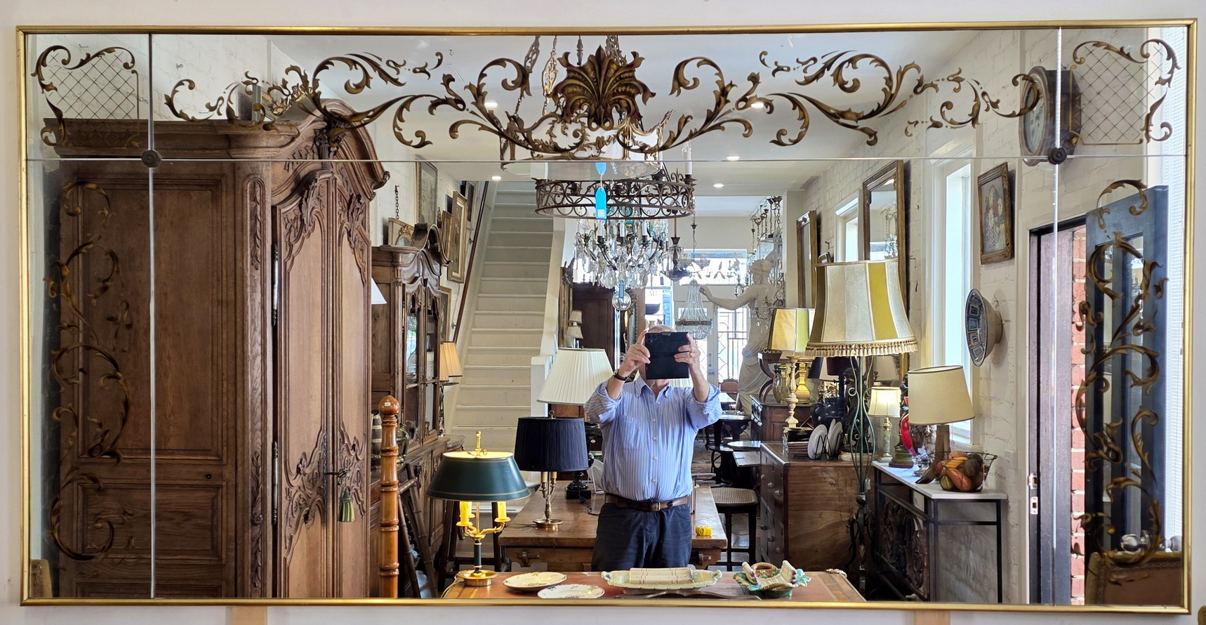 A large Vintage French Eglomisé Mirror